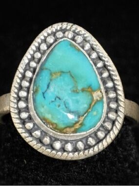 Lone Mountain Turquoise Ring Sterling Silver Adjustable Matte Finish Statement